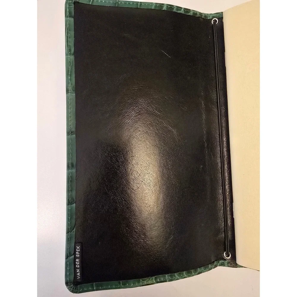 Van der Spek Green Crocodile Embossed Leather Traveler's cover Like New